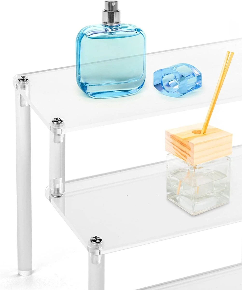 QWORK 3-laags Acryl Displaystandaard, Transparant Acryl Display Riser Plank Voor Figuren, Sieraden, Cupcake, Lippenstift, Nagellak, Kruiden, 30x21x15cm 7 QWORK 3-laags Acryl Displaystandaard, Transparant Acryl Display Riser Plank Voor Figuren, Sieraden, Cupcake, Lippenstift, Nagellak, Kruiden, 30x21x15cm - Afbeelding 5