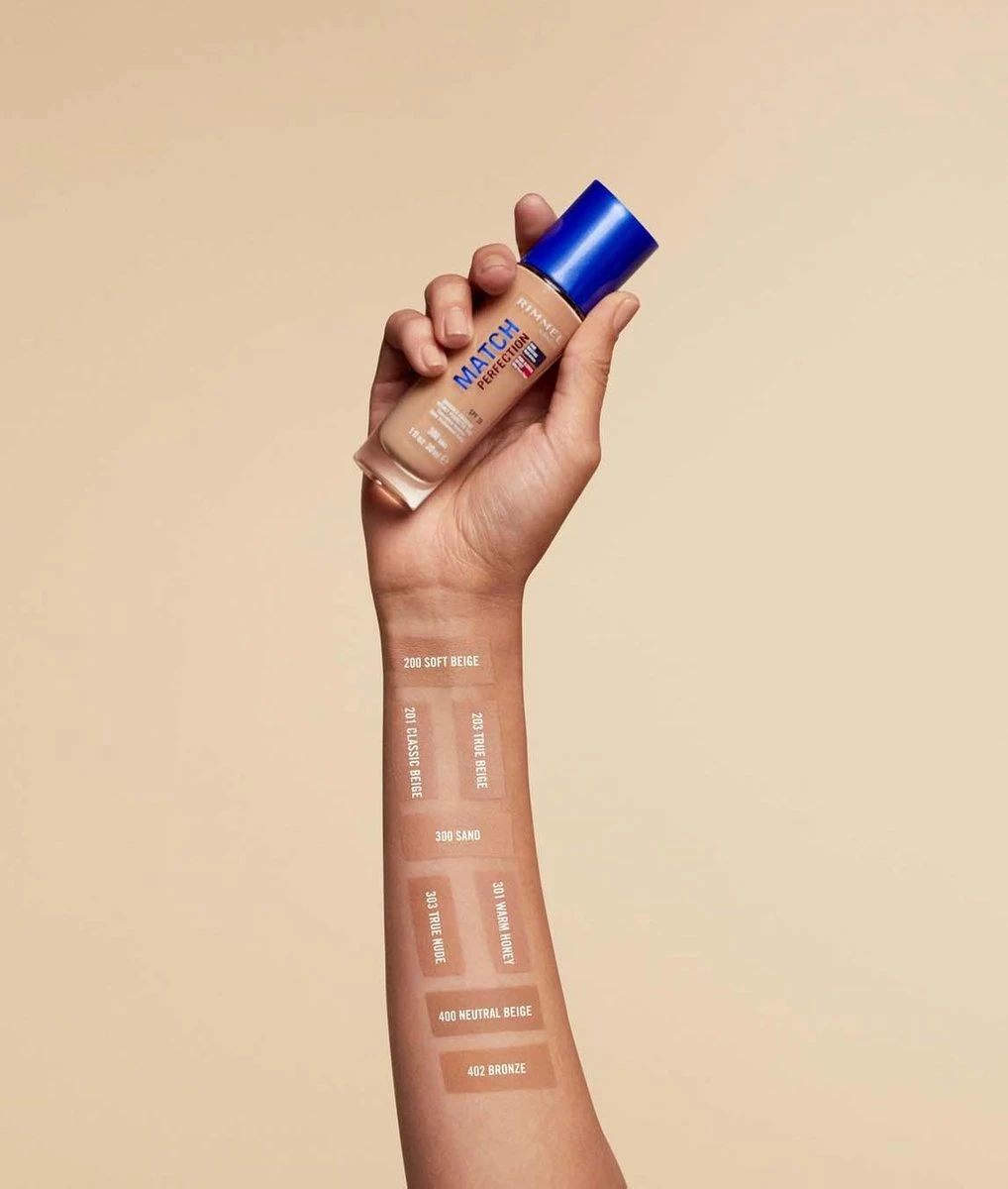 Rimmel London Match Perfection Foundation 301 Warm Honey 7 Rimmel London Match Perfection Foundation 301 Warm Honey - Afbeelding 5