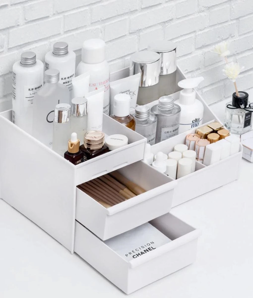 Make-up Organizer - Cosmetica Opbergdoos - Sieraden Bakje - Dames - Wit - Opmaken 3 Make-up Organizer - Cosmetica Opbergdoos - Sieraden Bakje - Dames - Wit - Opmaken