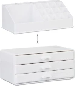 Relaxdays Make-up Organizer Klein - Stapelbaar - Sieradendoosje - Cosmetica - Opbergbox - Wit -Cosmetica Korting Winkel 1044x1200 1