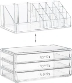 Relaxdays Make-up Organizer Klein - Stapelbaar - Sieradendoosje - Cosmetica - Opbergbox - Doorzichtig -Cosmetica Korting Winkel 1044x1200 2