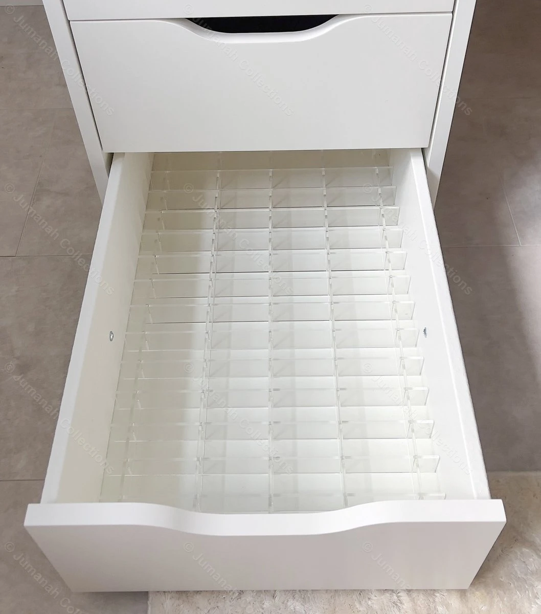 Jumanah® Collections "Sorted" - Large - Set A - Make Up Organizer Ladeverdeler Transparant Acryl- Ikea Alex 5 Ladeblok 5 Jumanah® Collections "Sorted" - Large - Set A - Make Up Organizer Ladeverdeler Transparant Acryl- Ikea Alex 5 Ladeblok - Afbeelding 3