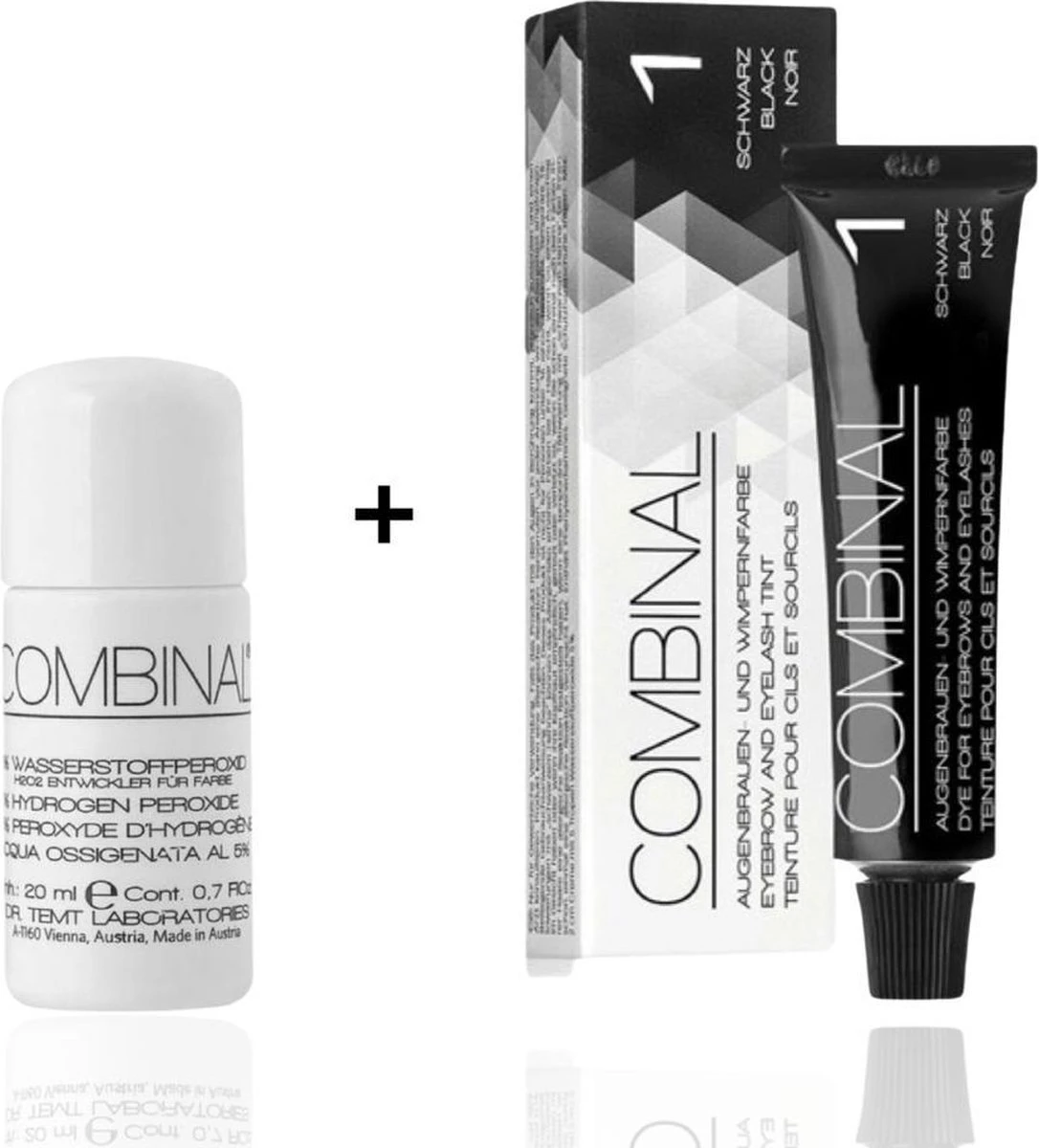 Combinal Wenkbrauw En Wimperverf - Zwart + Combinal Waterstofperoxide 5% - Wimpers - Wenkbrauwen - Wenkbrauwverf - Combideal 3 Combinal Wenkbrauw En Wimperverf - Zwart + Combinal Waterstofperoxide 5% - Wimpers - Wenkbrauwen - Wenkbrauwverf - Combideal