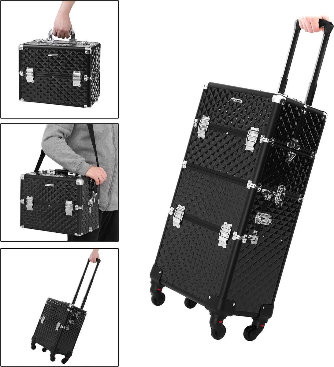 Merkloos Trolley, Make-up Koffer, Cosmetische Koffer, Voor Nageldesign, Make-up Organizer, Koffer Met Draagtas, Zwart JHZ04B 4 Merkloos Trolley, Make-up Koffer, Cosmetische Koffer, Voor Nageldesign, Make-up Organizer, Koffer Met Draagtas, Zwart JHZ04B - Afbeelding 2