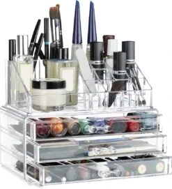 Relaxdays Make-up Organizer Klein - Stapelbaar - Sieradendoosje - Cosmetica - Opbergbox - Doorzichtig -Cosmetica Korting Winkel 1095x1200 4