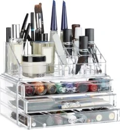 Relaxdays Make-up Organizer Klein - Stapelbaar - Sieradendoosje - Cosmetica - Opbergbox - Wit -Cosmetica Korting Winkel 1108x1200 8
