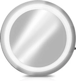 Navaris LED Make-up Spiegel - Vergrotende Cosmeticaspiegel - 360° Draaibaar - 5x Vergroting - Met Zuignap - Badkamerspiegel - Reisspiegel - Zilver -Cosmetica Korting Winkel 1129x1200 9