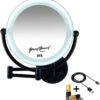 Metalen Verlichte Wand Knik Arm Make-up LED Spiegel Mat Zwart, Dubbelzijdig Verlicht, 10x Vergroting 22cm Doorsnee, Inculsief 4x AA Batterijen En Stroomkabel(USB) Badkamer Spiegel -Cosmetica Korting Winkel 1135x1200 13
