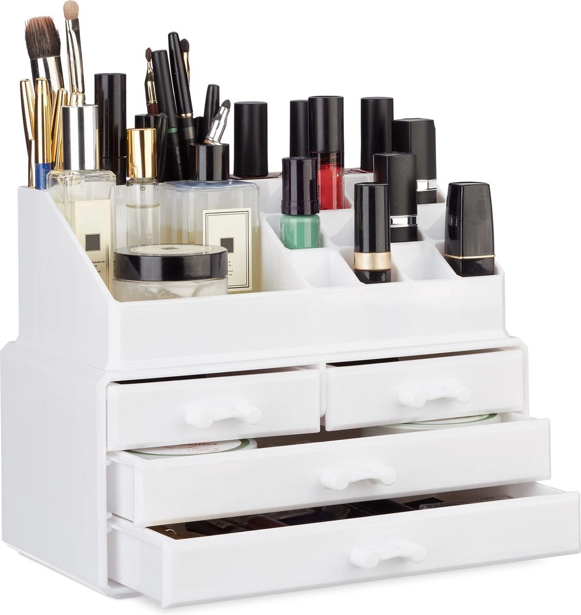 A&K 2in1 Make-up Organizer - 4 Lades Cosmetica Opbergdoos - Kaptafel - Wit 3 A&K 2in1 Make-up Organizer - 4 Lades Cosmetica Opbergdoos - Kaptafel - Wit