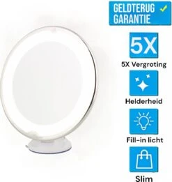Merkloos Make-Up Spiegel - 5X Vergroting - LED Licht - Make Up Spiegel Met Verlichting - Vergrootspiegel Met Zuignap -Cosmetica Korting Winkel 1136x1200 3