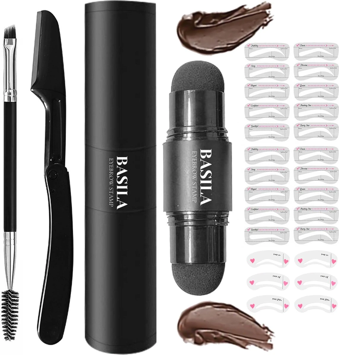 Basila® Duo Wenkbrauw Stempel Kit - Donker Bruin & Bruin - Watervast - Matte Poeder - Trimmer - 26 Stencils 3 Basila® Duo Wenkbrauw Stempel Kit - Donker Bruin & Bruin - Watervast - Matte Poeder - Trimmer - 26 Stencils