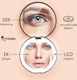 Fritzline© Make-up Spiegel | Compact | Tru-Daylight LED Verlichting | 10x Vergroting | Rond -Cosmetica Korting Winkel 1149x1200 9