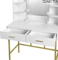 Dakta ® Luxe Make-Up Tafel Met Spiegel Met Verlichting | 2 Lades | Wit En Goud | Kaptafel -Cosmetica Korting Winkel 1155x1200 4