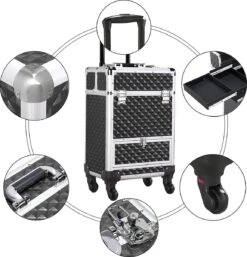Monkey's Aluminium Kapperskoffer - Zwart - Beauty Case - Cosmeticakoffer - Make-upkoffer - Trolley - 360 Graden Wielen - 34 X 24 X 55.5 Cm -Cosmetica Korting Winkel 1155x1200 8