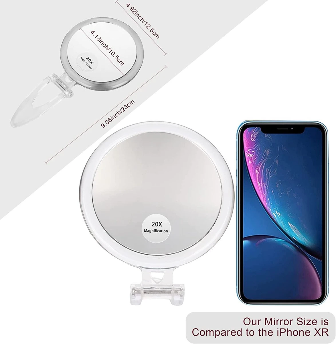 5 Inch, 20x Vergrotende Spiegel, Tweezijdige Spiegel, 20X/1x Vergroting, Opvouwbare Make-upspiegel Met Handheld/standaard, Gebruik Voor Make-up Toepassing, Pincet, En Mee-eter/smetverwijdering. (zilver) 4 5 Inch, 20x Vergrotende Spiegel, Tweezijdige Spiegel, 20X/1x Vergroting, Opvouwbare Make-upspiegel Met Handheld/standaard, Gebruik Voor Make-up Toepassing, Pincet, En Mee-eter/smetverwijdering. (zilver) - Afbeelding 2