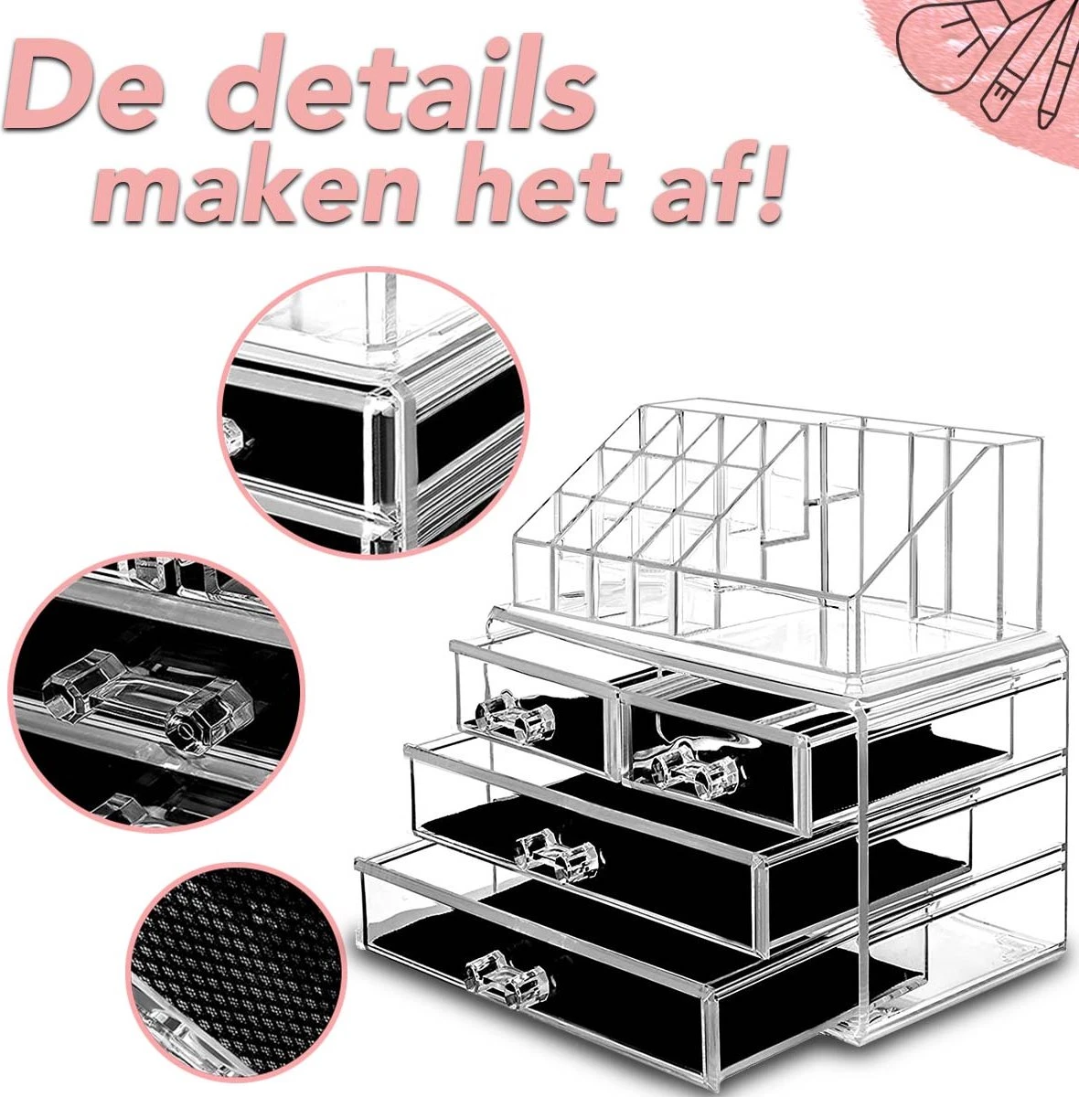 AWEMOZ Make-Up Organizer - Beauty Organizer Voor Make Up - Opbergbox - Opbergdoos Cosmetica - Sieradendoos - 20 Opbergvakken - Nagellak - Lippenstift - Transparant - Cadeau Voor Vrouw 5 AWEMOZ Make-Up Organizer - Beauty Organizer Voor Make Up - Opbergbox - Opbergdoos Cosmetica - Sieradendoos - 20 Opbergvakken - Nagellak - Lippenstift - Transparant - Cadeau Voor Vrouw - Afbeelding 3