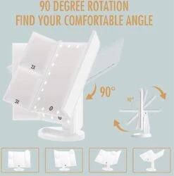 UNIQ Trifold Make Up Spiegel Met LED Verlichting En 2 Vergrootspiegels - Staande Spiegel - 21 LED-lampjes - Op Batterijen En USB (kabel Incl) - Wit -Cosmetica Korting Winkel 1186x1200 11