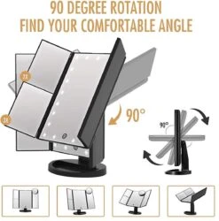 UNIQ Trifold Make Up Spiegel Met LED Verlichting En 2 Vergrootspiegels - Staande Spiegel - 21 LED-lampjes - Op Batterijen En USB (kabel Incl) - Zwart -Cosmetica Korting Winkel 1187x1200 14