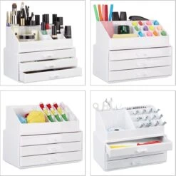 Relaxdays Make-up Organizer Klein - Stapelbaar - Sieradendoosje - Cosmetica - Opbergbox - Wit -Cosmetica Korting Winkel 1198x1200 73