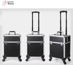 Kapper Koffer| Nagel | Visagist | Make-up | Cosmetica | Schminken | Trolley Stevig En Gemaakt Van Aluminium | 3 Delig | 8 Wielen | Bedekt Met Mooie Zilver Strips -Cosmetica Korting Winkel 1200x1074 8