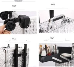 Kapper Koffer Gouden Kleur | Nagel | Visagist | Make-up | Cosmetica | Schminken | Trolley Stevig En Gemaakt Van Aluminium | 3 Delig | 8 Wielen | Bedekt Met Mooie Diamantjes -Cosmetica Korting Winkel 1200x1086 31