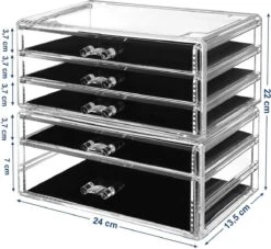 SONGMICS Make-up Organiser, 2-delige Opbergdozen Voor Sieraden En Cosmetica, Stapelbaar, Met 5 Laden, Transparant Polystyreen JMU32TP -Cosmetica Korting Winkel 1200x1102 4