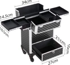 Monkey's Aluminium Kapperskoffer - Zwart - Beauty Case - Cosmeticakoffer - Make-upkoffer - Trolley - 360 Graden Wielen - 34 X 24 X 55.5 Cm -Cosmetica Korting Winkel 1200x1107 13