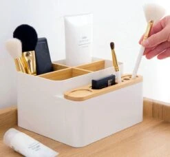 LYVION Make-up En Bureau Organizer - Kunststof En Bamboe -Cosmetica Korting Winkel 1200x1109