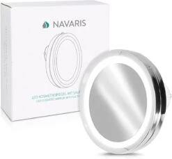 Navaris LED Make-up Spiegel - Vergrotende Cosmeticaspiegel - 360° Draaibaar - 5x Vergroting - Met Zuignap - Badkamerspiegel - Reisspiegel - Zilver -Cosmetica Korting Winkel 1200x1112 8