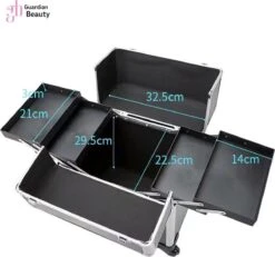 Kapper Koffer| Nagel | Visagist | Make-up | Cosmetica | Schminken | Trolley Stevig En Gemaakt Van Aluminium | 3 Delig | 8 Wielen | Bedekt Met Mooie Zilver Strips -Cosmetica Korting Winkel 1200x1124 2