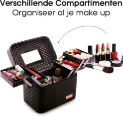 Confibel Make Up Koffer - Uitklapbaar - 5 Opbergbakken - Met Spiegel - Zwart -Cosmetica Korting Winkel 1200x1132 4