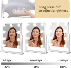 Bright Beauty Vanity Make Up Spiegel Met Verlichting - Zwart - Dimbaar Met Drie Lichtstanden -Cosmetica Korting Winkel 1200x1147 4