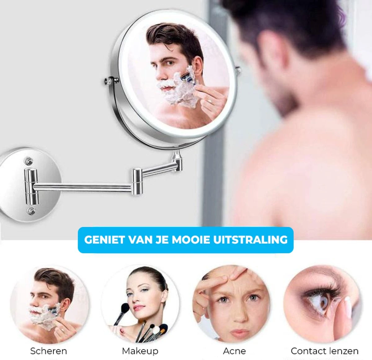 MH Products - Make Up Spiegel - Rond - Wanspiegel - Spiegellamp - 5x Vergroting - 17,5 Cm CM 4 MH Products - Make Up Spiegel - Rond - Wanspiegel - Spiegellamp - 5x Vergroting - 17,5 Cm CM - Afbeelding 2