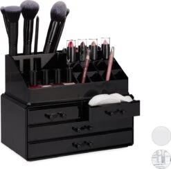 Relaxdays Make-up Organizer - Tweedelig - Cosmetica Opbergdoos + Lippenstift Houder - Zwart -Cosmetica Korting Winkel 1200x1184 18