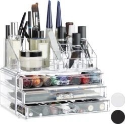 Relaxdays Make-up Organizer Klein - Stapelbaar - Sieradendoosje - Cosmetica - Opbergbox - Doorzichtig -Cosmetica Korting Winkel 1200x1185 17