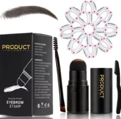 ProductPlanet Premium Wenkbrauw Stempel Set 2022 - Wenkbrauw Sjabloon - Wenkbrauwstempel - Brow Stamp - 10 Sjablonen - Borsteltje - Mesje - Herbruikbaar - Waterdicht - Cadeau Voor Haar - Zwart