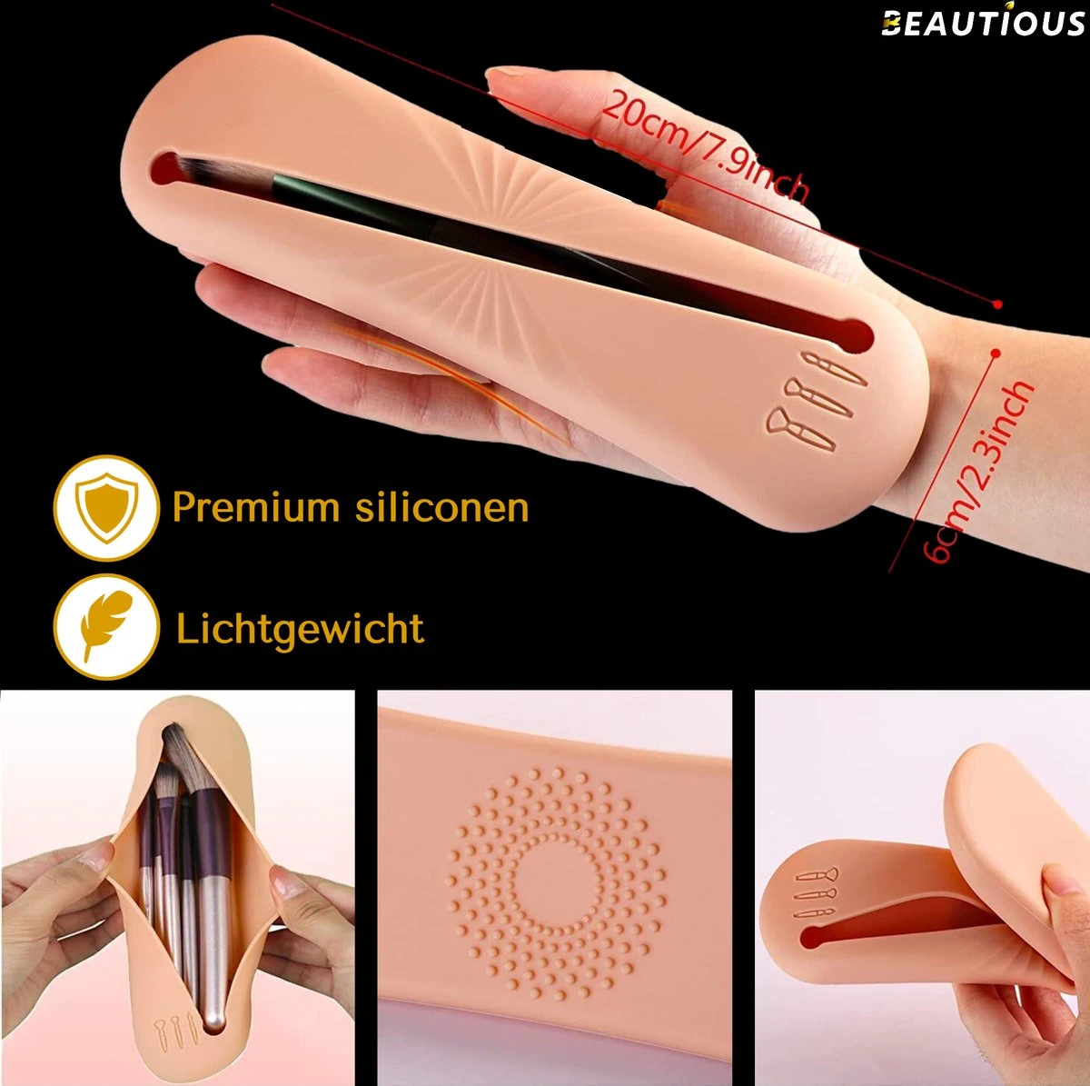 Beautious® Make Up Organizer - Beauty Organizer - Kwastenhouder - Compact - Siliconen - Khaki 6 Beautious® Make Up Organizer - Beauty Organizer - Kwastenhouder - Compact - Siliconen - Khaki - Afbeelding 4
