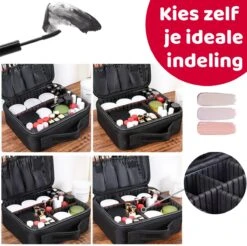 Mmoods Make-up Koffer – Make Up Tas Reizen – Makeup Organizer Verstelbaar -Beautycase Waterdicht – Make-up Tasje Voor Onderweg – Toilettas Voor Cosmetica Zwart -Cosmetica Korting Winkel 1200x1197 60