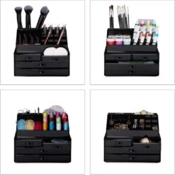 Relaxdays Make-up Organizer - Tweedelig - Cosmetica Opbergdoos + Lippenstift Houder - Zwart -Cosmetica Korting Winkel 1200x1198 81