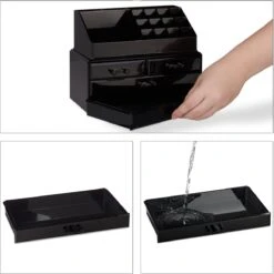 Relaxdays Make-up Organizer - Tweedelig - Cosmetica Opbergdoos + Lippenstift Houder - Zwart -Cosmetica Korting Winkel 1200x1198 82