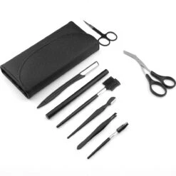 Wenkbrauw Trimmer Set - 8-delig – Met Epileer Pincet, 2x Wenkbrauw Schaartje, 2x Wenkbrauwmesje, Wenkbrauw Borstel, Wenkbrauwpotlood, Spoolie – In Stevige Etui - Zwart -Cosmetica Korting Winkel 1200x1200 1742