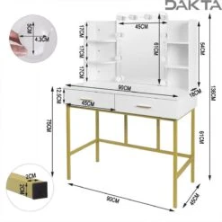 Dakta ® Luxe Make-Up Tafel Met Spiegel Met Verlichting | 2 Lades | Wit En Goud | Kaptafel -Cosmetica Korting Winkel 1200x1200 1771