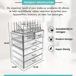 Merkloos XL Make-Up Organizer - 22 Opbergvakken - Tweedelig - Acryl -Cosmetica Korting Winkel 1200x1200 1824