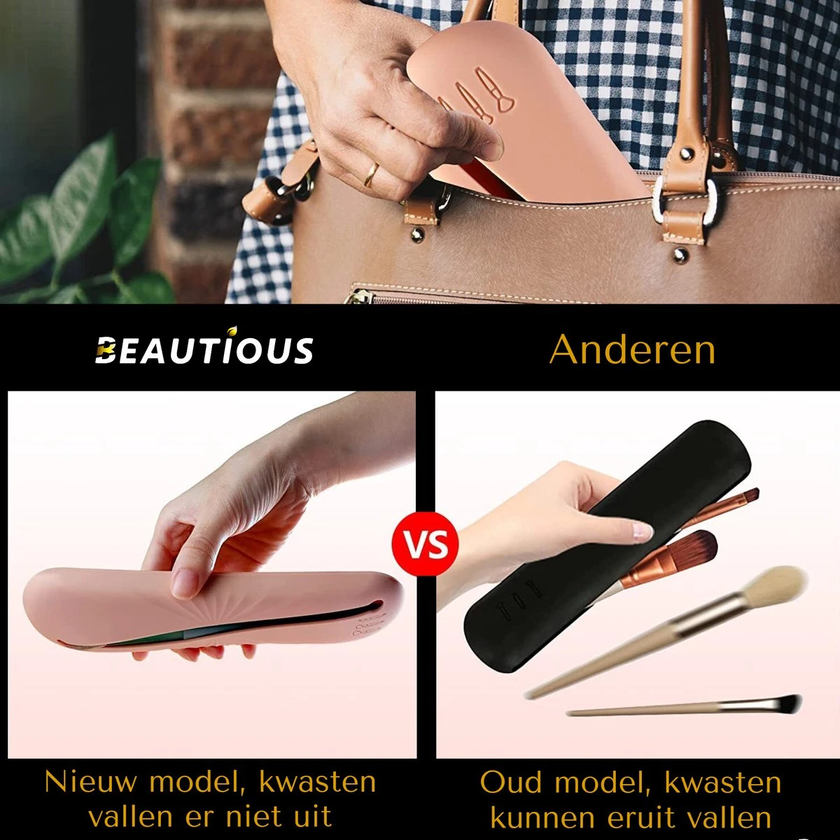 Beautious® Make Up Organizer - Beauty Organizer - Kwastenhouder - Compact - Siliconen - Khaki 7 Beautious® Make Up Organizer - Beauty Organizer - Kwastenhouder - Compact - Siliconen - Khaki - Afbeelding 5