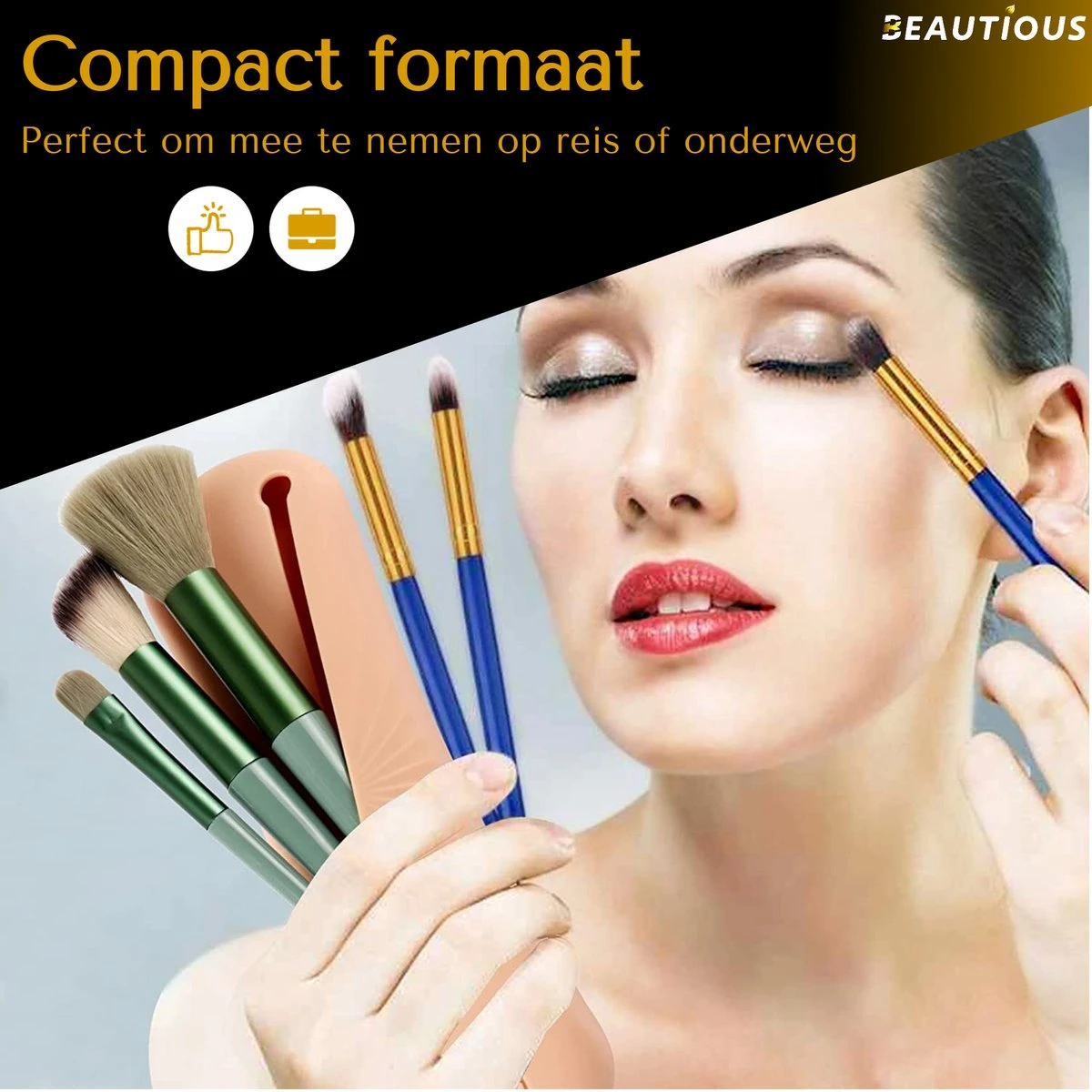 Beautious® Make Up Organizer - Beauty Organizer - Kwastenhouder - Compact - Siliconen - Khaki 9 Beautious® Make Up Organizer - Beauty Organizer - Kwastenhouder - Compact - Siliconen - Khaki - Afbeelding 7