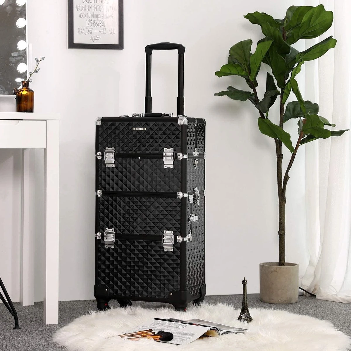 Merkloos Trolley, Make-up Koffer, Cosmetische Koffer, Voor Nageldesign, Make-up Organizer, Koffer Met Draagtas, Zwart JHZ04B 3 Merkloos Trolley, Make-up Koffer, Cosmetische Koffer, Voor Nageldesign, Make-up Organizer, Koffer Met Draagtas, Zwart JHZ04B