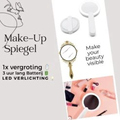 Merkloos Make Up Spiegel Met Led Verlichting - Verzorging Spiegel - Luxe Handspiegel - Zakspiegel - Sterke Handvat -Wit -Cosmetica Korting Winkel 1200x1200 1905