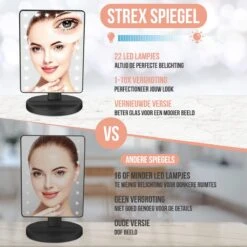 Strex Make Up Spiegel Met LED Verlichting - 3 Verlichtingsmodus - 1/10x Vergroting - 360° Verstelbaar -Cosmetica Korting Winkel 1200x1200 1959