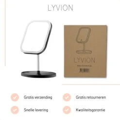 LYVION Make-up Spiegel Op Standaard Met LED / Met 3 Lichtkleuren / Make-up Spiegel / Make-up Standaard / Werkt Op 4 AAA-batterijen Of Micro USB Kabel / Touch - Zwart -Cosmetica Korting Winkel 1200x1200 1984