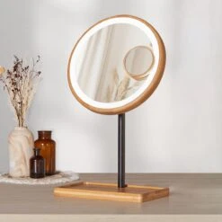 Lanaform - Bamboo Mirror - Oplaadbare Staande Spiegel ×1 · ×3 - Elegant Design Van Bamboe Met Zwarte Poedercoatingafwerking - Ledlampen Met Lange Levensduur -Cosmetica Korting Winkel 1200x1200 1996